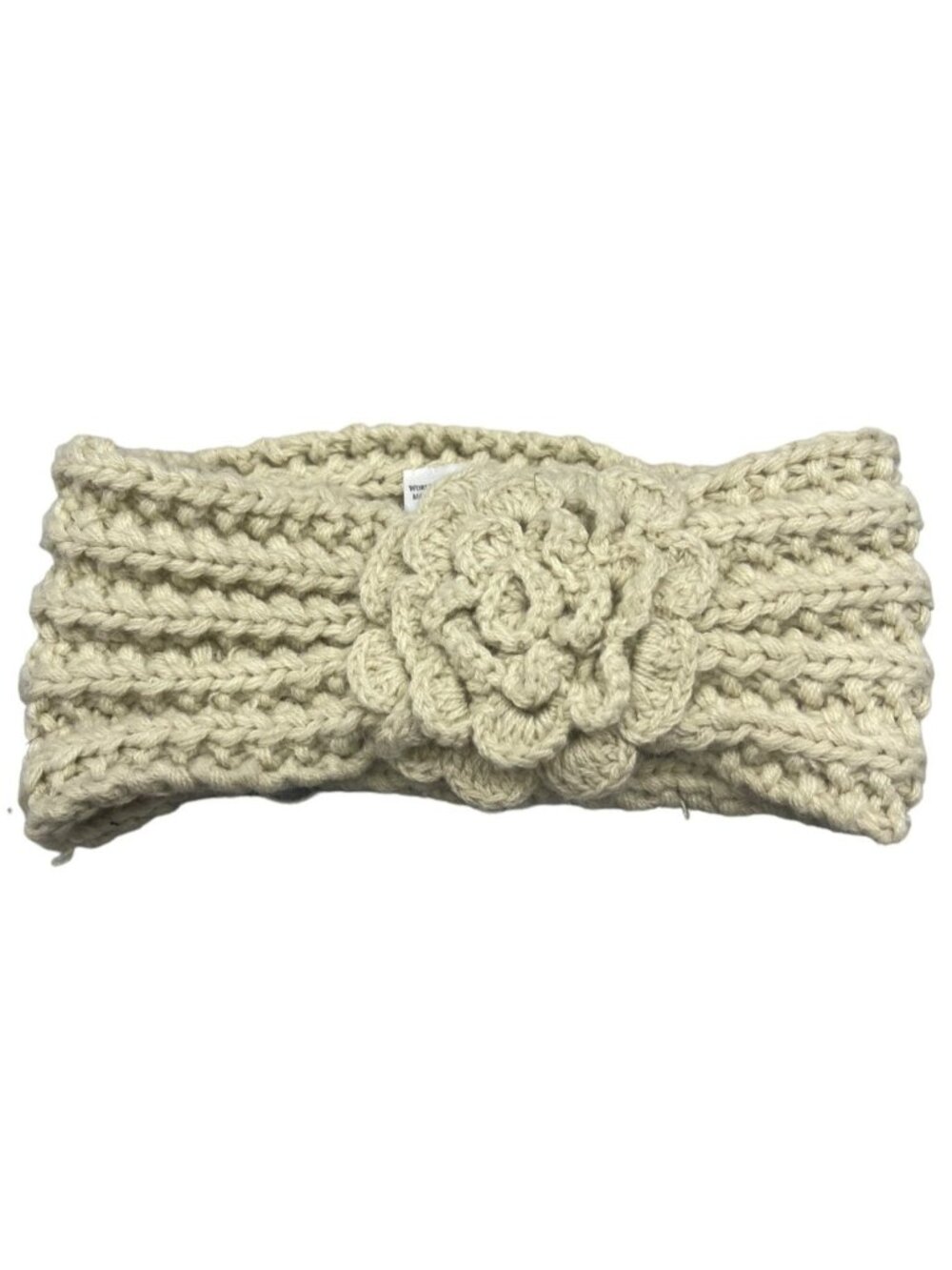 World market head band floral knitted acrylic tan length 20" width 5" READ